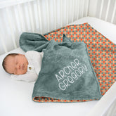 Lofaris Simple Green Orange Checkered Minky Baby Blanket